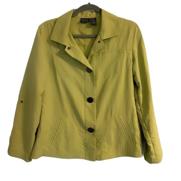Chico’s Jacket Women's Size 1 Medium Lime Green Snap Buttons Roll Up Sleeves - Picture 1 of 8